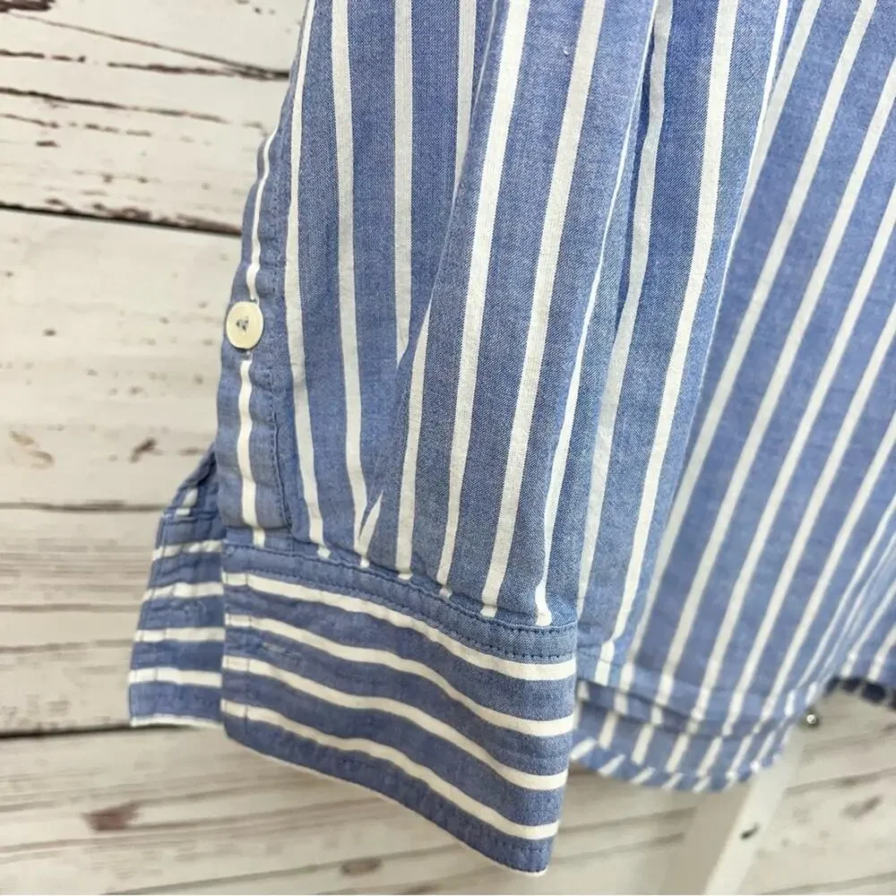 J. Crew Blue and White Striped Button Front Long Sleeve Shirt Size Small